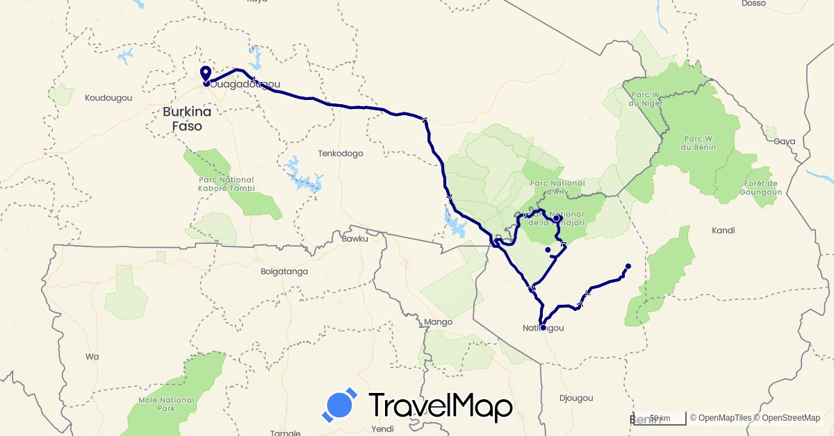 TravelMap itinerary: driving in Burkina Faso, Benin (Africa)
